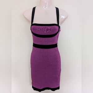 Vintage Y2k Bebe Bandage Dress Medium Purple Black